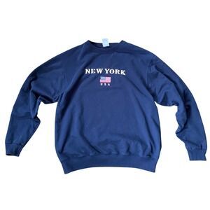 Vintage USA American Flag Blue Crewneck Sweatshirt Medium Preppy Heritage Summer